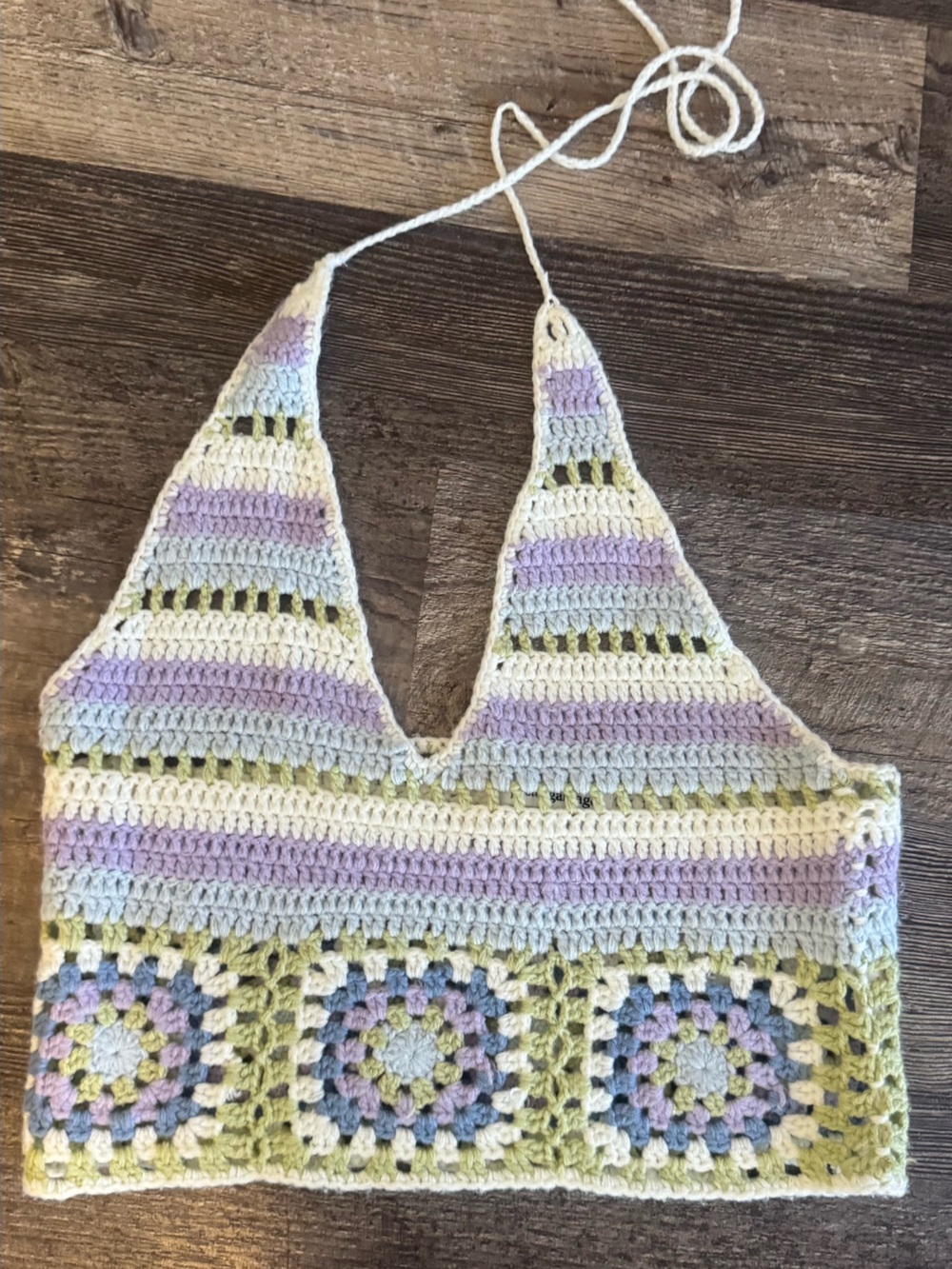Pretty Garbage Lavender blue, green & white Crochet halter